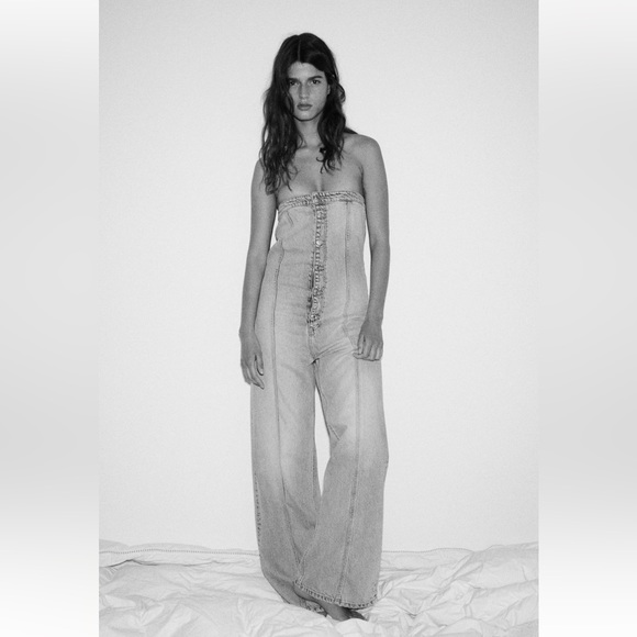 Zara Pants - Zara TRF STRAPLESS DENIM JUMPSUIT. Blue. Size XS. New with Tags.